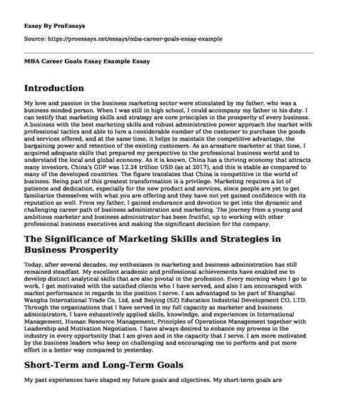 Mba Career Goals Essay Example Free Essay Term Paper Example