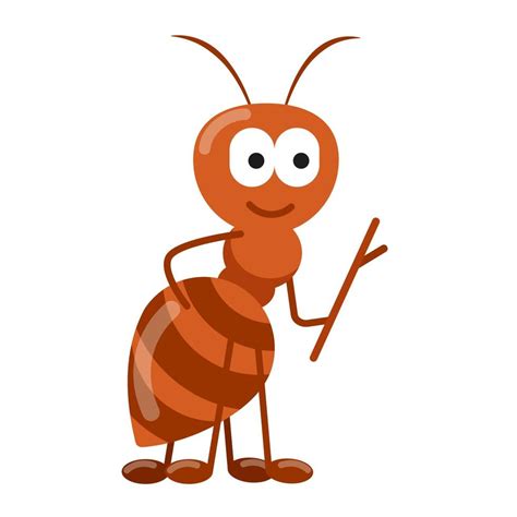 cute cartoon character ant with a branch in his hands, insect with a ...