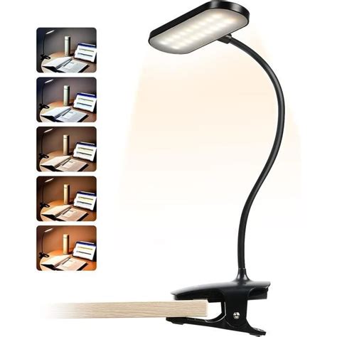 Lampe De Bureau À Pince À Piles Lampe De Lecture Led 25 Modes D