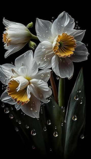 Premium Ai Image White Daffodils Flowers Dark Background Generated By Ai