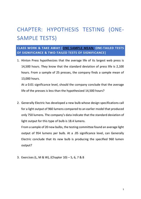 Hypothesis Testing Fine CHAPTER HYPOTHESIS TESTING ONE SAMPLE