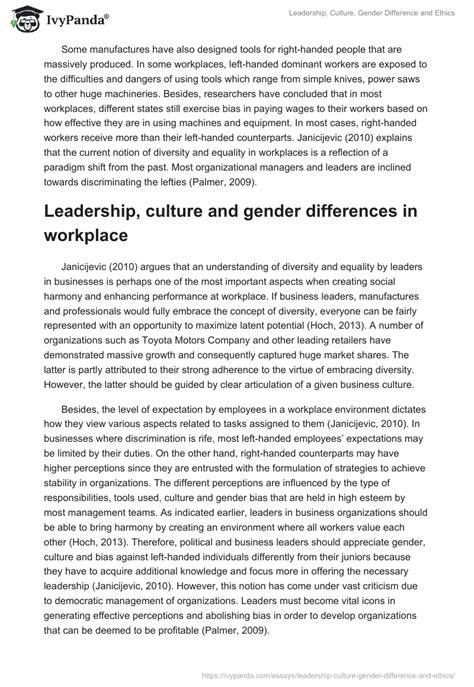 Leadership Culture Gender Difference And Ethics 826 Words Essay