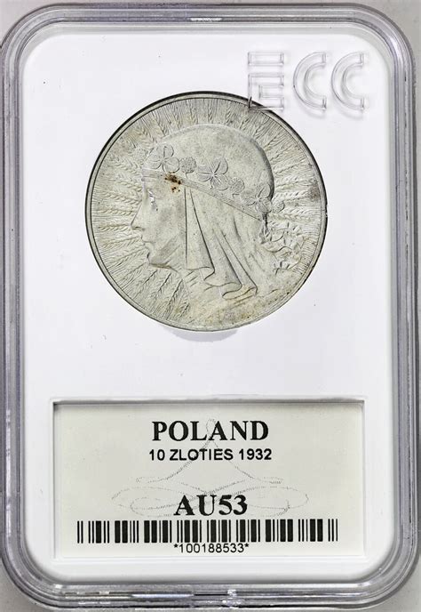 II RP 10 złotych 1932 głowa kobiety ze znakiem GCN AU 53 archiwum