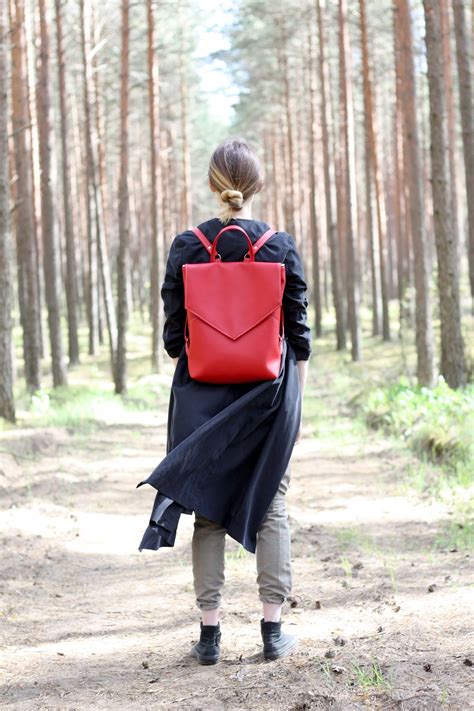 Red Backpack for Women Vegan Leather Backpack Handmade - Etsy