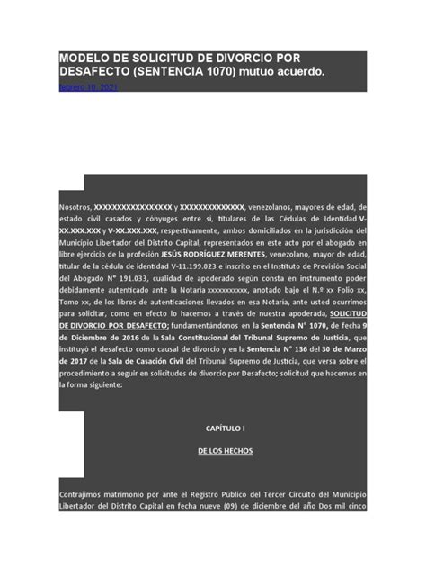 Modelo De Solicitud De Divorcio Por Desafecto Pdf Divorcio