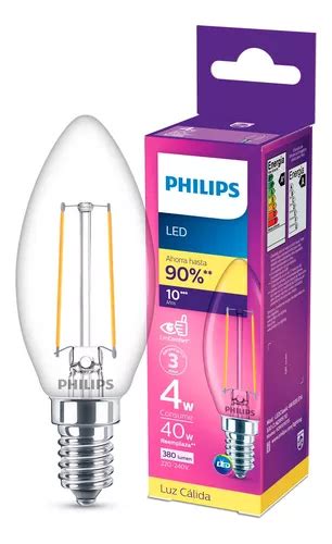 Ampolleta Led Philips Vintage Tipo Vela 4w E14 Calida Color De La Luz