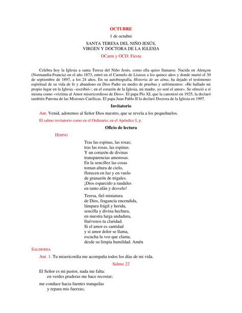 PDF Invitatorio Oficio De Lectura La Riqueza Del Carmelo Al