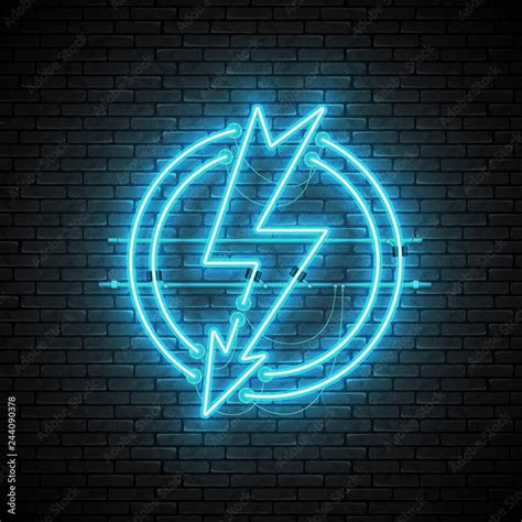 Shining and glowing blue lightning neon sign in circle isolated on ...