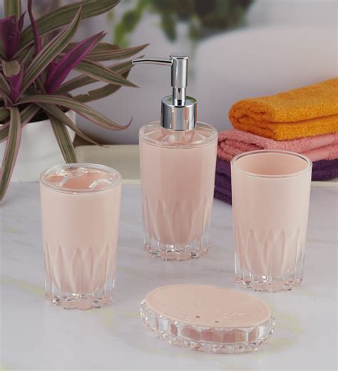 Buy Modern Pink Acrylic Set Of 4 Bath Accessories Set By Kookee At 20