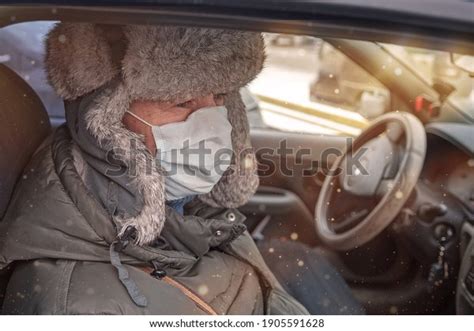 Man Sitting Passenger Seat Car Wearing Stock Photo