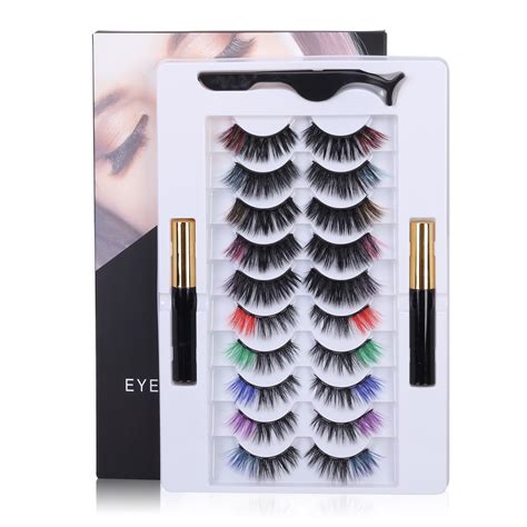 Colorful Magnetic Eyelashes and Eyeliner Kit,10 Pairs Premium 3D