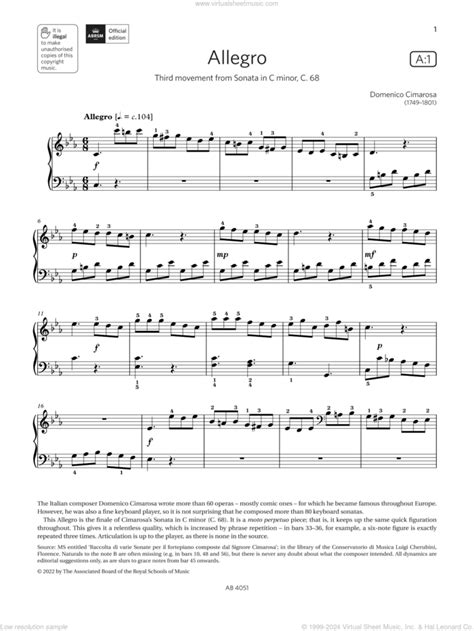 Allegro Grade 5 List A1 From The Abrsm Piano Syllabus 2023 And 2024