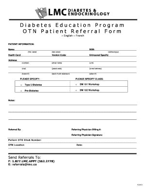 Diabetes Education Program OTN Patient Referral Form Lmc Fill And