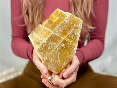 Large Honey Calcite Crystal Specimen Golden Calcite Cabinet Crystal