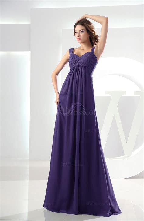 Royal Purple Casual Empire Zipper Chiffon Floor Length Ruching ...