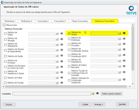 TOTVS RH Linha RM PTO Importação de histórico de horários
