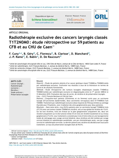 PDF Radiothérapie exclusive des cancers laryngés classés T1T2N0M0