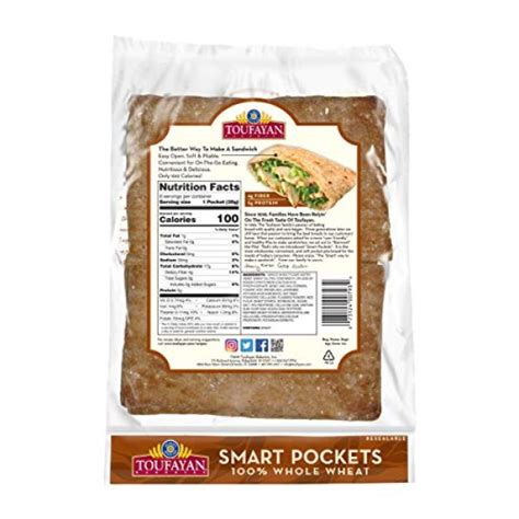 Toufayan Bakery Whole Wheat Smart Pockets Pita Bread Low