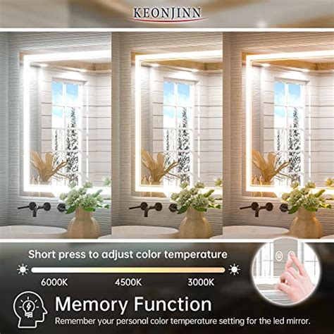 Keonjinn 48 X 36 Inch LED Bathroom Mirror Adjustable 3000K 4500K 6000K