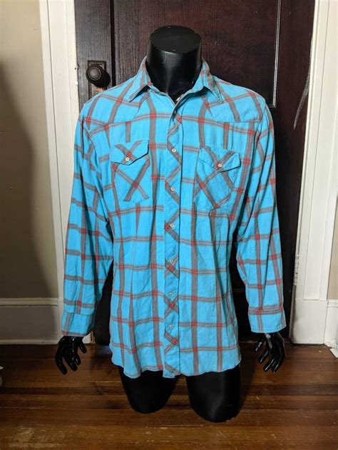 Vintage Wrangler Blue Plaid Flannel Western Shirt Gem