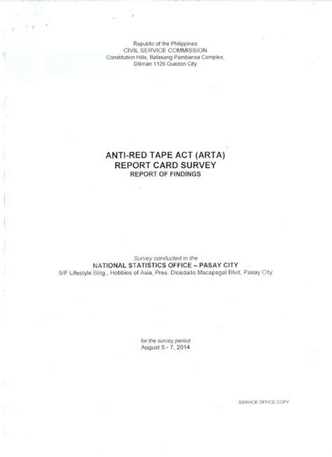 Pdf Anti Red Tape Act Arta Report Card Survey Dokumentips