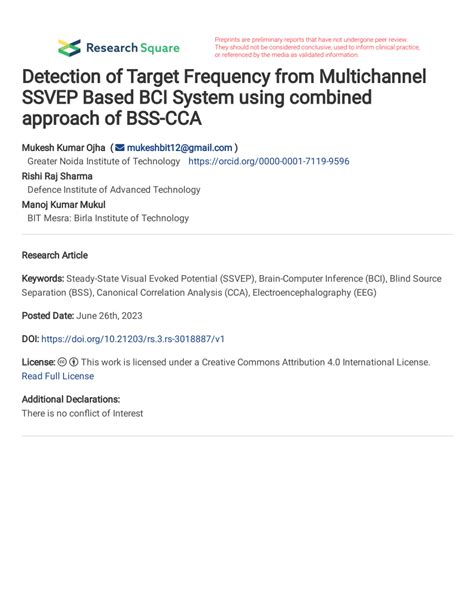 PDF Detection Of Target Frequency From Multichannel SSVEP Based BCI