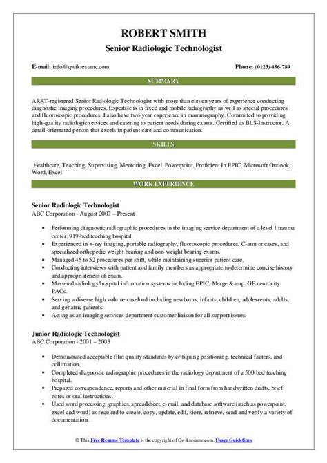 Radiologic Technologist Resume Examples | TUTORE.ORG - Master of Documents