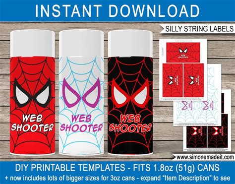 Spiderman Silly String Label Template Bundle Superhero Birthday Party