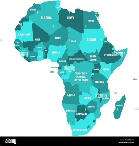 Political Map Of Africa In Four Shades Of Turquoise Blue With White