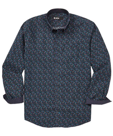 Men's Big & Tall Westport Black Button Down Dark Print Shirt | Westport