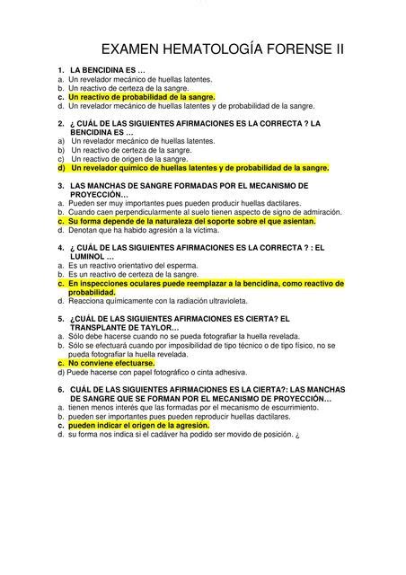 Examen de hematología forense II Forensic notes uDocz