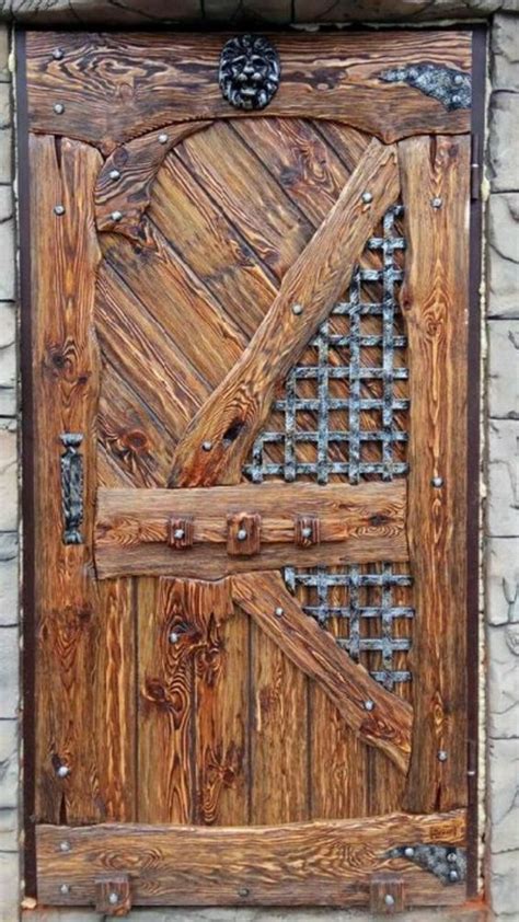 Rustic Wooden Door With Metal Bars