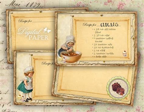 Recipe Cards vintage set of 4 digital image by bydigitalpaper