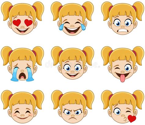 Blond Girl Face with Blue Eyes Emoji Expressions Stock Vector ...