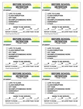 Detention Slips Lunch And Before After School By Andrew Luciano