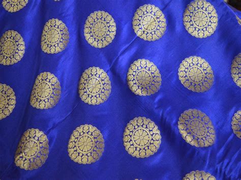 Royal Blue Brocade Fabric By The Yard Banarasi Sewing Fabric Etsy Norway