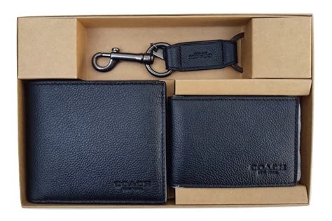 Coach Set Cartera Hombre Tarjetero Y Llavero Negro Original Mercado Libre