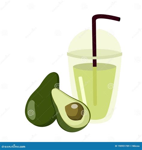 Fresh Avocado Smoothie Juice With Whole And Half Avocado Slice Isolated