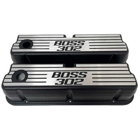 Ford Boss 302 Windsor Black Tall Finned Valve Covers Style 2 Ansen Usa