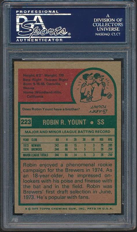 Robin Yount Signed Topps Rc Psa Encapsulated Pristine Auction