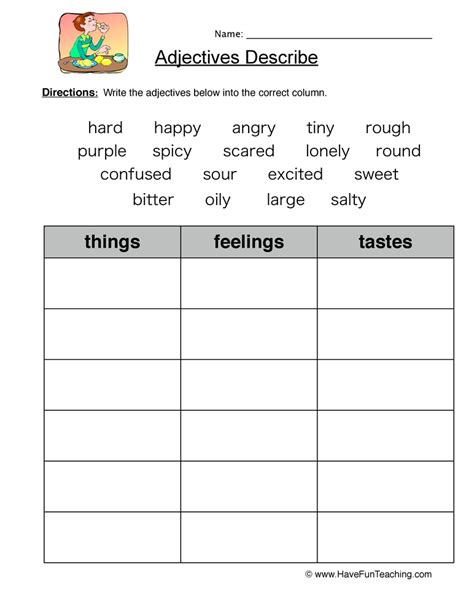 Adjective Feelings Worksheets