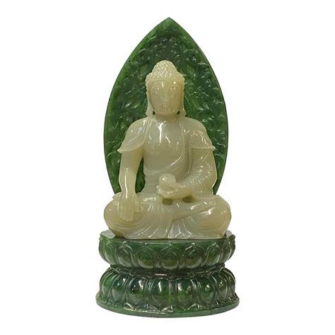 Chinese Jade Stone Sitting Buddha Gautama Amitabha Shakyamuni Statue