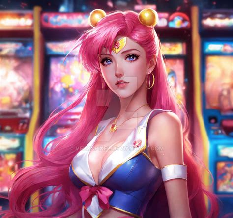 Sailor Moon With Pink Hair At The Arcade by veloxpixel on DeviantArt