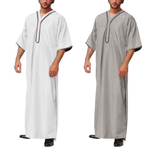 Mens Jubba Thobe Short Sleeve Muslim Islamic Clothes Ramadan Mens