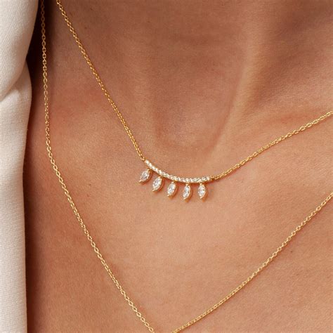 Diamond Curved Bar Necklace K Gold Diamond Necklace Etsy