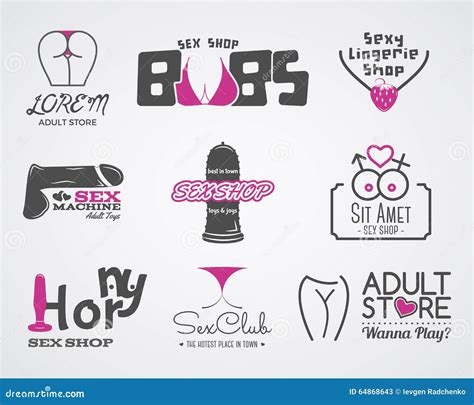 Collection Of Cute Sex Shop Logo And Badge Design Stock Vector