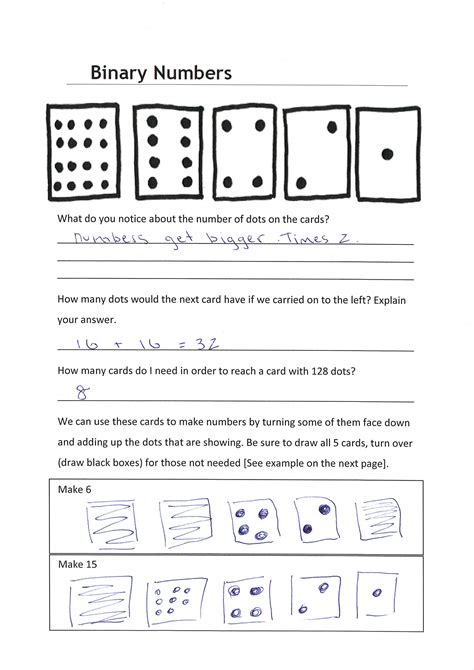 Binary Numbers Worksheet