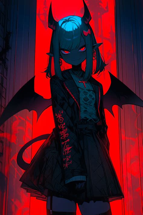 Download wallpaper 1792x2688 girl, demon, wings, horns, anime, red, dark hd background