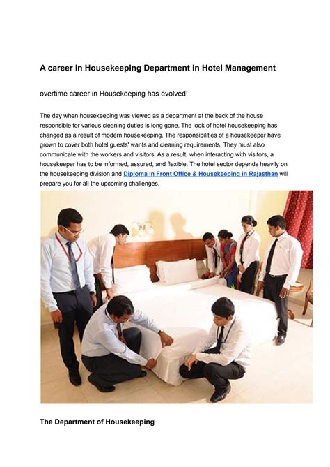 A Career in Housekeeping Department in Hotel Management by Diploma In ...