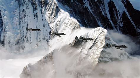 Wallpaper Landscape Waterfall Rock Sky Snow Winter Airplane